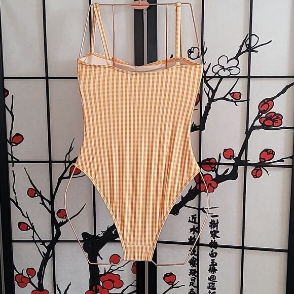 Peony Le Jardins Mandarin Square Neck One-piece Swimsuit In Orange and white - Picture 4 of 5